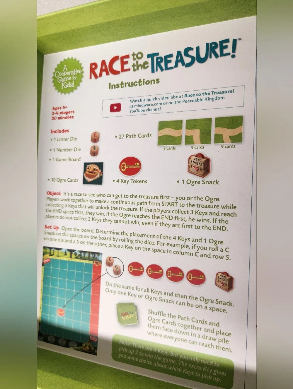 Peaceable Kingdom Race to the Treasure Board Game COMPLETE Cooperative Kids 5+